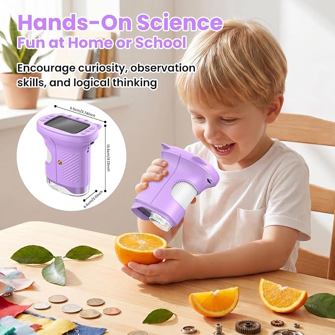 Alotwan Kids Handheld Microscope, 1000X Digital Pocket Microscope for 3-12 | 2.4" Large Screen, HD Camera/Video, Outdoor Toys, STEM Science Kit, Birthday Gifts for Boys & Girls 3-12, Christmas Gift