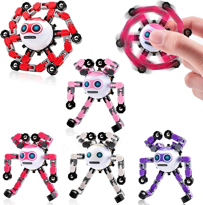 5 PCS Travel Toys Transformable Fidget Spinners Toys for Kids and Adults Sensory Toy for Boys Teens Stress Relief Autism ADHD Cool Road Trip Travel Essential Birthdays Gifts for Party Favors