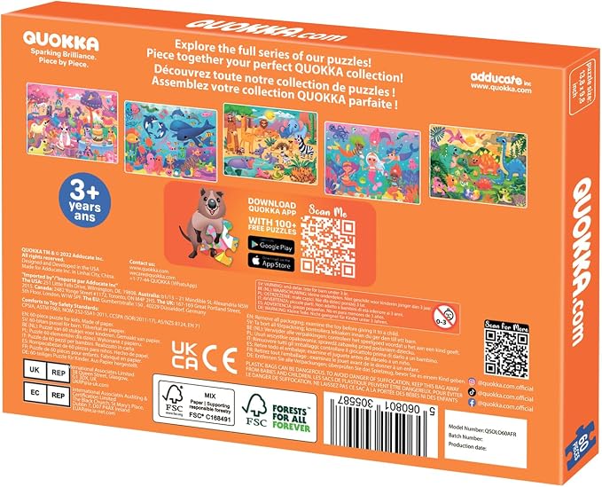 QUOKKA Puzzles for Kids Ages 4-6 – 60 Piece Jigsaw Puzzles for Toddlers Ages 3-5 with African Animals – Quiet Time Toy for Preschoolers 2-4 – FSC Certified Educational Learning Game for Boys and Girls