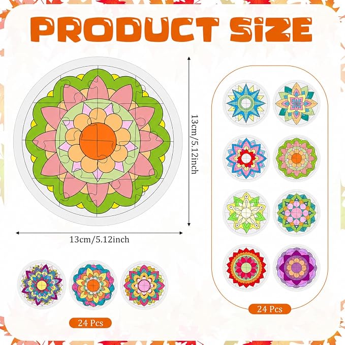 Cinrobiye 24 Pcs Diwali Mandala Coloring Jigsaw Craft Kits, Festival of Lights DIY Puzzle Activities for Classroom, Cultural Events, Holiday Party Favors, Creative Art Supplies