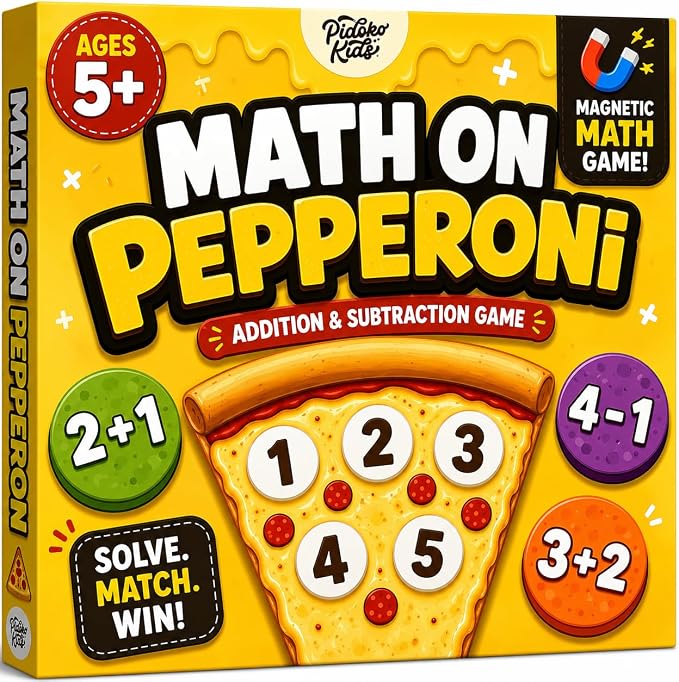 Addition & Subtraction Math Board Game Kindergarten Math Games for Kids 5-7 | Kindergarten & 1st Grade, STEM Board Game for 5+ Year old, Homeschool & Classroom Learning, Educational & Fun Pizza Game