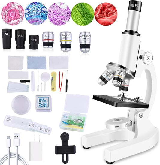 Microscope for Kids & Adults,40X-2000X Magnification Microscope for Kids 8-12, with LED Fill Light & Phone Holder, Great for School Labs and Home Schooling