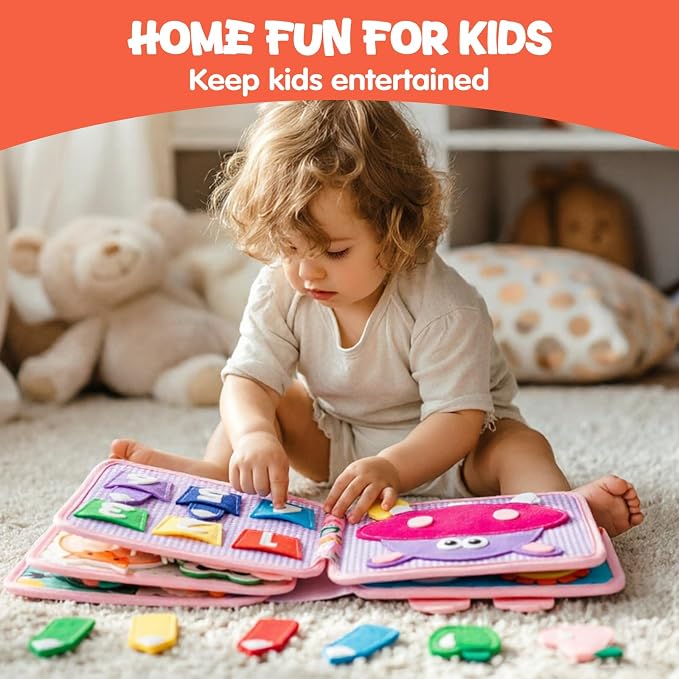 Bunny Montessori Busy Book for Toddlers 1-3- Preschool Felt Quiet Busy Book with Animal Sensory Mats- Early Learning Set for 1 2 3 Years Old Autism Sensory Toy-Airplane Travel Toy for Kids Girls Gifts