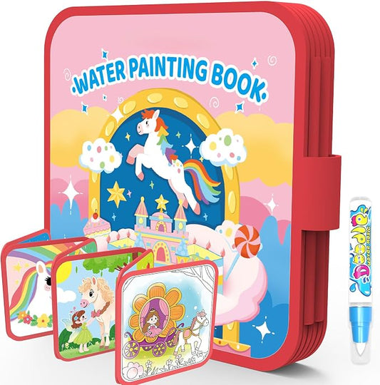 K'ONLE Reusable Water Painting Books, 10 Pages Pony Coloring Books | Mess Free Coloring Book for Toddlers 1-3, Travel Gift for Boys & Girls, Educational Art Activity, Montessori Art