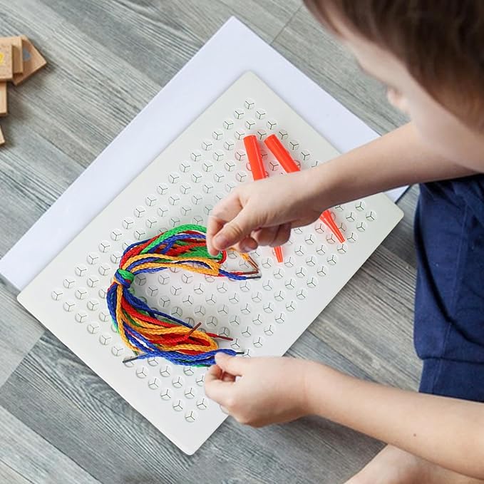 Threading Sensory Stitching Board for Kids Lacing Toy Fine Motor Skill | Weaving String Art Kit Colored Ropes Early Education Thread Needle Embroidery Toy Calming Corner Birthday Christmas Holiday