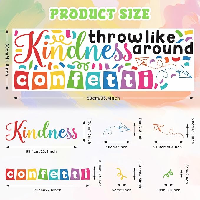 LHIUEM Inspirational Wall Decals Throw Kindness Around Like Confetti Bulletin Board Kits Peel and Stick Wall Decor Welcome Back to School Wall Stickers for Kids Elementary Classroom Kindergarten Sets