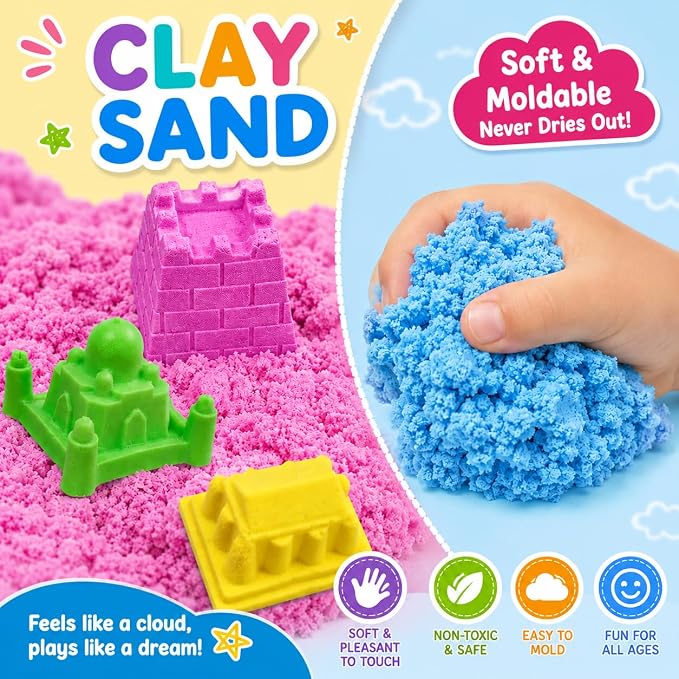 Carolart 10 Colors Cloud Sand, Stretch Sensory Sand Refill for Kids | Cloud clay sensory play set with 10 colors, sensory bin filler, sensory table refill and sand toys for kids ages 3+