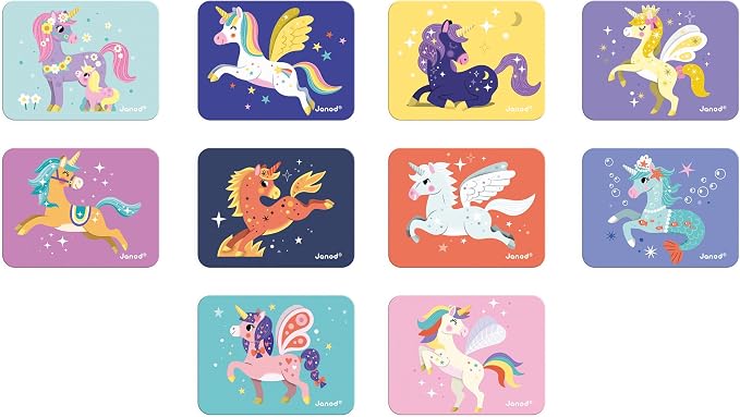 Janod - Magnéti'Book Unicornes - Magnetic Educational Game 44 Magnets + 10 Models - Children's Toy Made of Cardboard - Develops Dexterity and Imagination - Ages 3 and Above | Develops Dexterity and Imagination - Sturdy Cardboard - 10 Models Included - ...