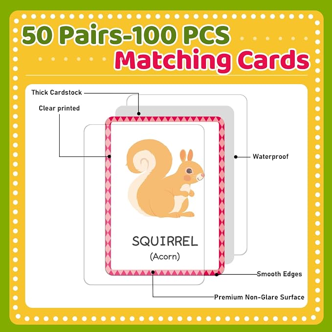 gisgfim 100 PCS Go Together Memory Matching Game Associations Learning Flashcards Educational Vocabulary Sorting Concentration Memory Card for Preschool Ages 3-8 A Fun & Fast Activities Matching Games
