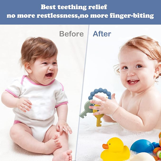 YAPROMO Baby Keys Teether Toys, Silicone Teething Toys for 3-18 Months Infants & Toddlers, Teething Keys for Baby Boys, BPA Free
