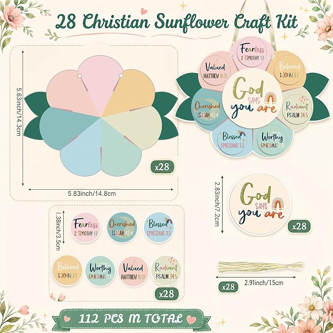 Capoda 28 Sets Sunday School Crafts for Kids God Says You are Sunflower Crafts DIY Christian Religious Sunflower Gifts for Kids Sunday School VBS Classroom Church Activity Supplies (Pastel,Boho)
