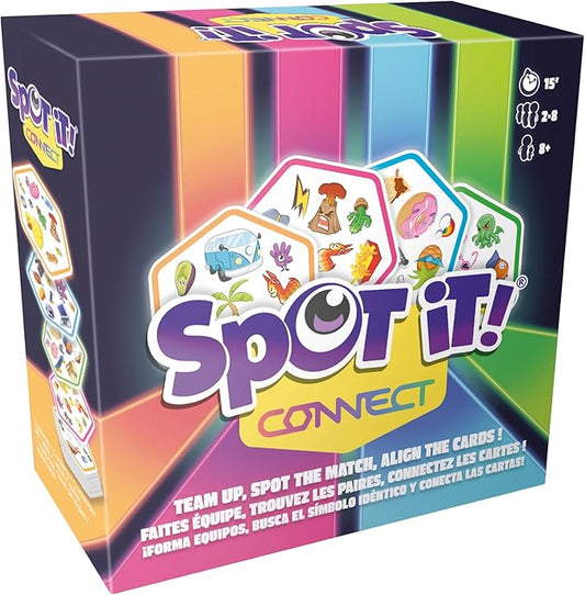 Asmodee Spot It! Connect - Fast-Paced Team Matching Game, Quick Reflexes, Fun for Game Night with Family and Friends, Great for Kids & Adults, Ages 8+, 2-8 Players, 15 Minute Playtime | Match symbols to connect four cards in a row. Ages 8+, 2-8 players...