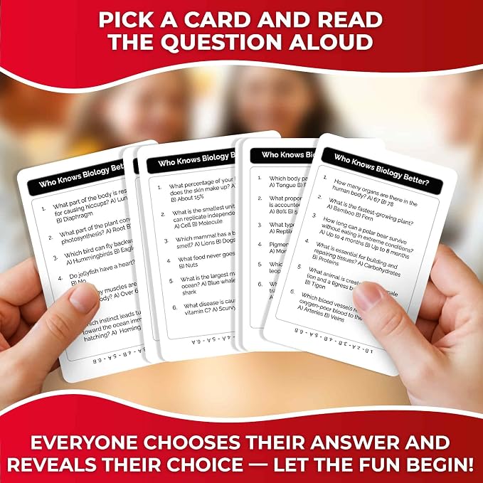 Quokka Card Games for Kids 8-12 - Board Family Games for Kids and Adults | Biology Trivia Cards for Family Game Night - Who Knows Biology Better 500+ Questions - Fun Card Game for Families and Teen
