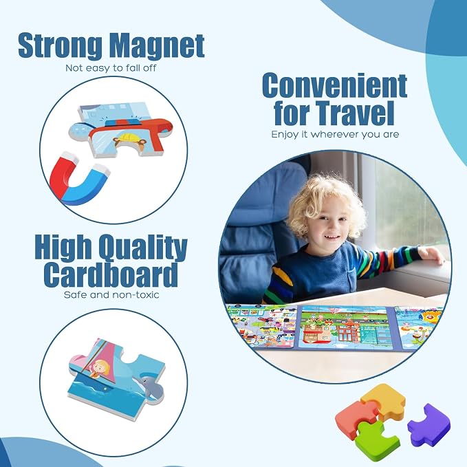 Magnetic Puzzles for Toddlers 3-5 Toddler Puzzle Travel Toys （Traffic） | Jigsaw Puzzles for Kids 97-Pieces Travel Toys Transportation Puzzles Ages 4-6 Road Car Trip & Airplane Activity