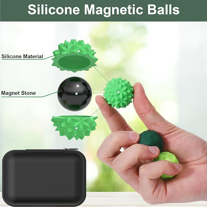 BUSOHA Silicone Magnetic Fidget Balls - 8 Pack Fidget Toys for Adult | Four Unique Textures Sensory Support,Quiet and Silent Stress Relief,Lightweight,Office,Travel,Anxiety,ADHD,Green