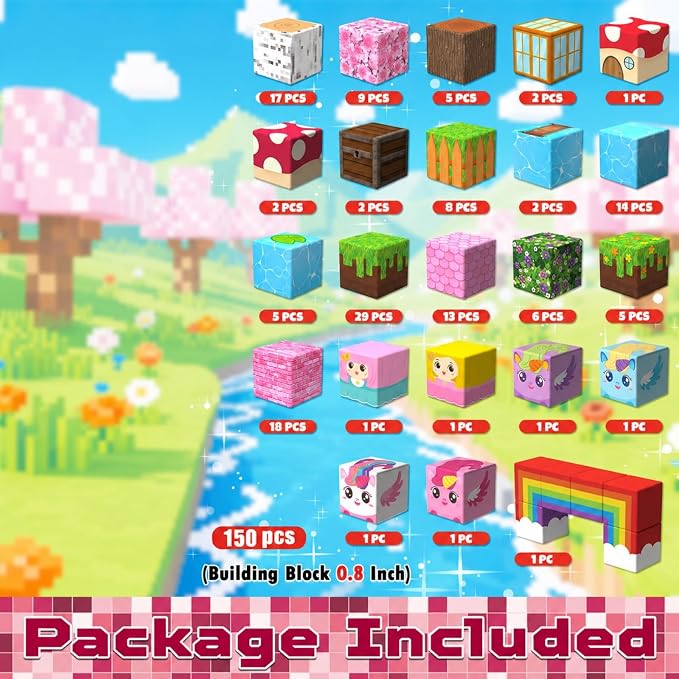 Annexfun Magnetic Blocks - 150PCS Building Blocks Unicorn Cubes - Toys for Montessori Toddler Christmas Birthday Gifts - STEM Sensory Toys for 3 4 9 10 Year Old Girl
