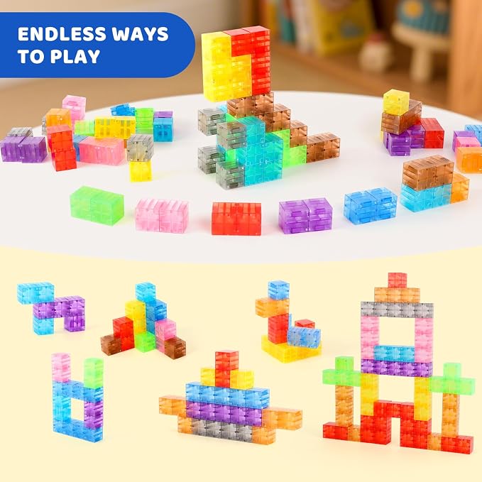 ZHENFINITY 100PCS Colorful Magnetic Building Blocks, STEM Construction Toy | Light-Through Blocks for Open-Ended Building, Creativity and Hands-On Play, Gift for Boys and Girls Ages 4-8