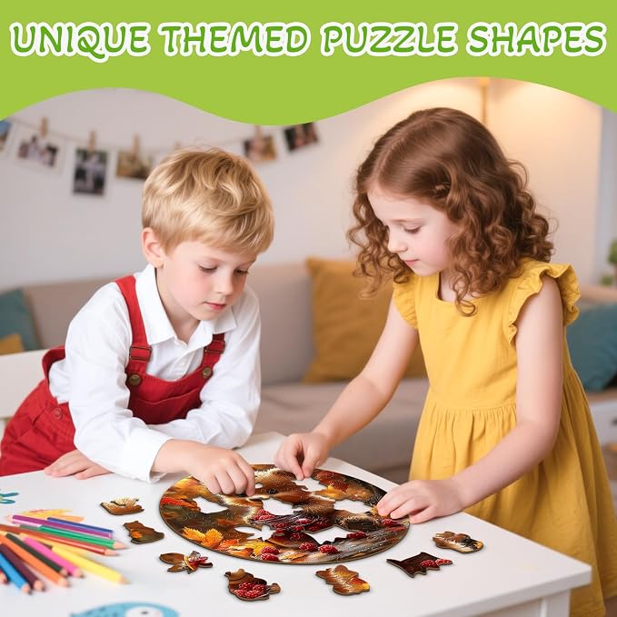 Animal Wooden Puzzles for Kids - Berry Bear | 50 Piece Puzzles for Kids Ages 4-6 - Kids Puzzle with Unique Animal Shapes - Round Puzzles for Boys and Girls (11.4 * 11.4in)