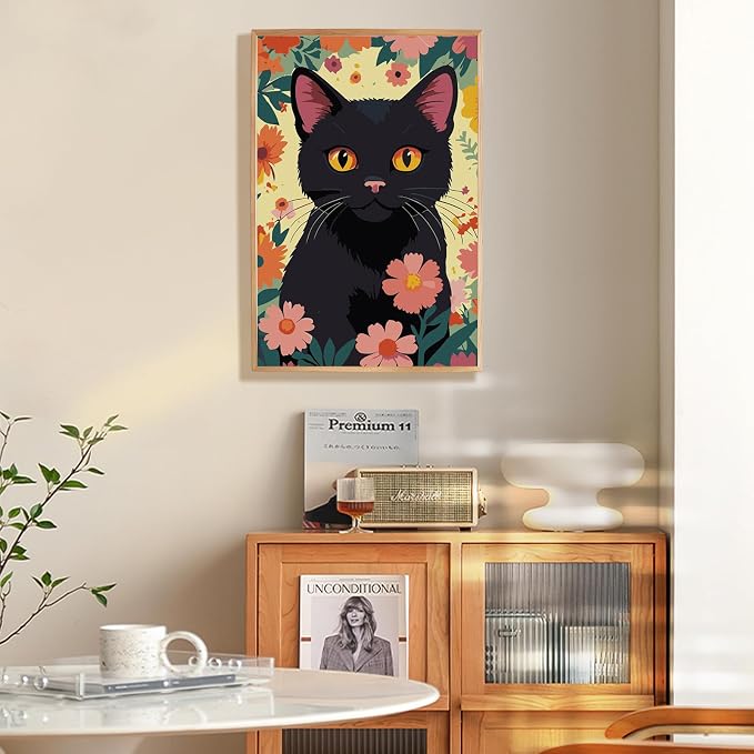 Fountor Framed Paint by Numbers Kit for Adults Beginner 8x12 in, Black Cat | For Adults & Kids Ages 8-12, DIY Acrylic Painting, Cat Lovers Paint by Number with frame, Stress Relief Home Wall Decor Gifts