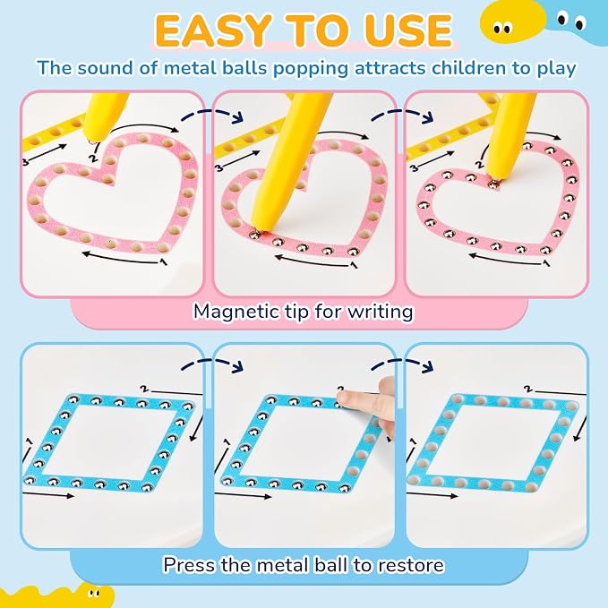 JoyCat Magnetic Shapes and Lines Tracing Board, 2-in-1 Pencil Control Toy | Double-sided fine motor toy for toddlers and kids supports preschool learning; road trip car activities and birthday gifts.