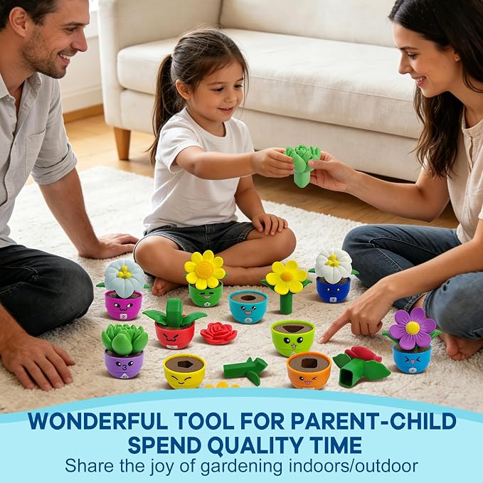 GEERAY Montessori Flower Garden Building Toy, 10 Sets Toddler Shape & Color Matching Game, Fine Motor Skills Preschool Sensory Toys, Educational Gardening Gift for 1-3 Year Old Boys Girls