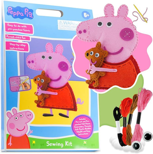 My First Sewing Kit for Kids – Peppa Pig Beginner Kids Easy DIY Projects Peppa Pig & Peppa's Bear, Complete Arts & Crafts Set with Instructions & Felt – Girls, Boys Learning to Sew & Embroider
