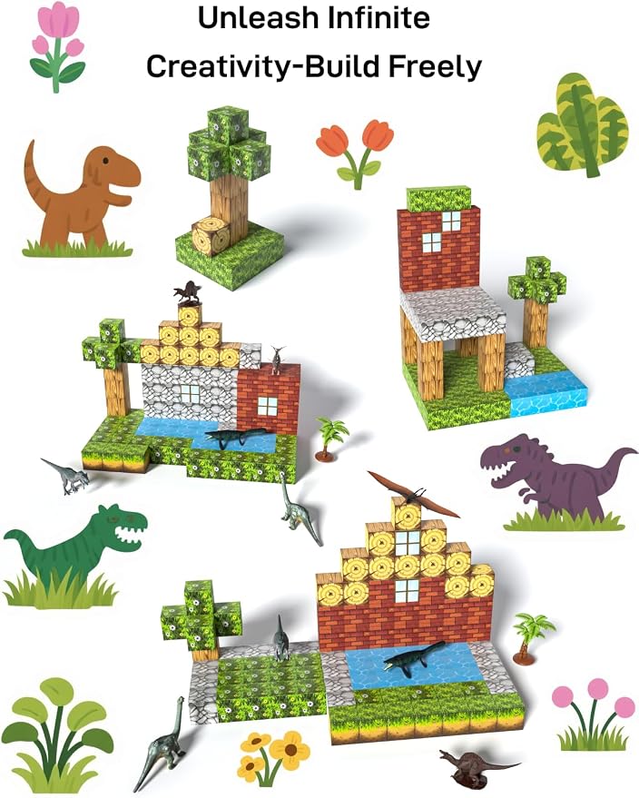Veecafiodi Magnetic Blocks 108PCS, Dinosaur Magnetic Building Blocks with 6 Dinosaur Figures, Magnetic Blocks for Kids Ages 3-5, 4-8, STEM Construction Toy