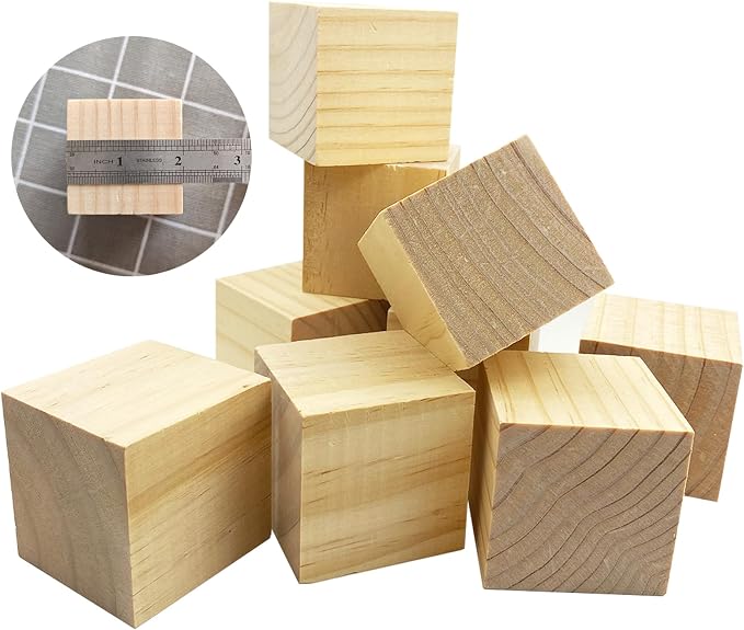 MUXGOA Wood Blocks for Crafts,2 Inch Unfinished Wooden Cubes Natural Wood Blocks for Crafts Making & DIY Projects & Decor(Pack of 9)