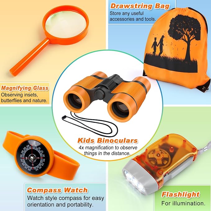 Kids Explorer Kit & Bug Catcher Kit, 7 Pcs Kids Outdoor Exploration Set | Camping Gear with Backpack & Binoculars, Ideal Outdoor Adventure Toys for Boys Girls 3-12