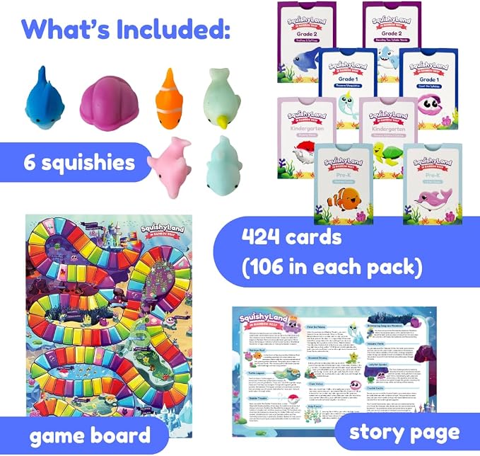 The Fidget Game SquishyLand in Rainbow Reef Board Game, Pre-K to 2nd Grade | Educational & Phonics Kindergarten Learning Activities, Mochi Squishy Toys Set, 2-6 Players