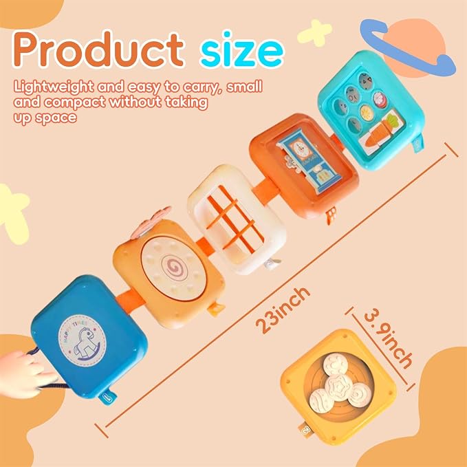 Toddler Busy Cube - Montessori Travel Toy for 1-3 Year Old | Boosts fine motor skills and sensory learning. Compact busy cube is an airplane or car travel activity toy gift for toddlers.