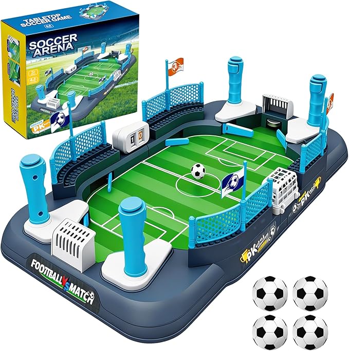 Mini Soccer Board Game for Kids Ages 6-12 Tabletop Foosball Toy Gift | Mini 4-Flipper Foosball Toy, 2 Player Indoor Battle Game with Built-in Score Keeper, Interactive Family Game Night Toy