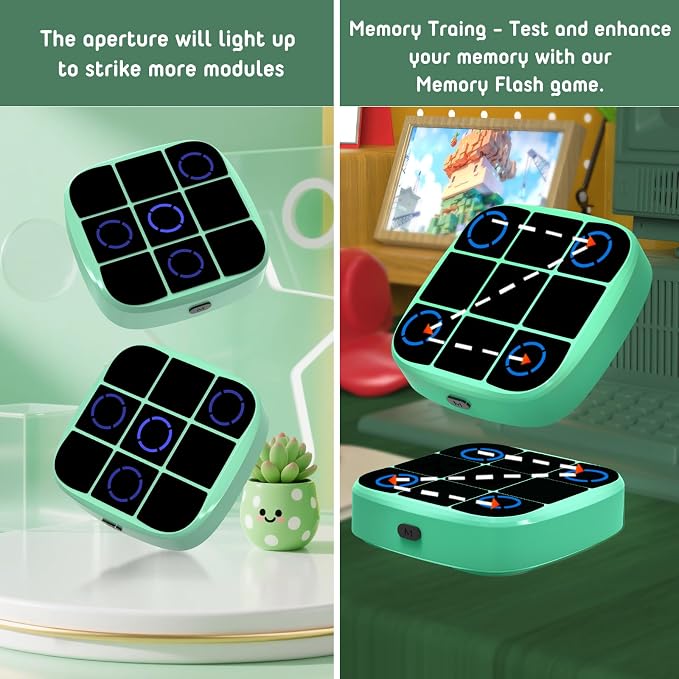 Tic-Tac-Toe Bolt Game, 4-in-1 Handheld Puzzle Games Console, Electronic Tic-Tac-Toe Game for Educational and Memory Growth, Portable Travel Games for Car Ride, Board Games for Kids and Adults (Cyan)