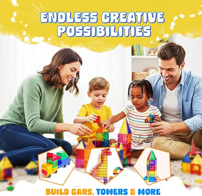 Magnetic Tiles 120 PCS Building Blocks for Kids – STEM Construction Toy Set, Creative Educational Magnetic Building Tiles, Montessori Gift for Boys & Girls Ages 3 to 12