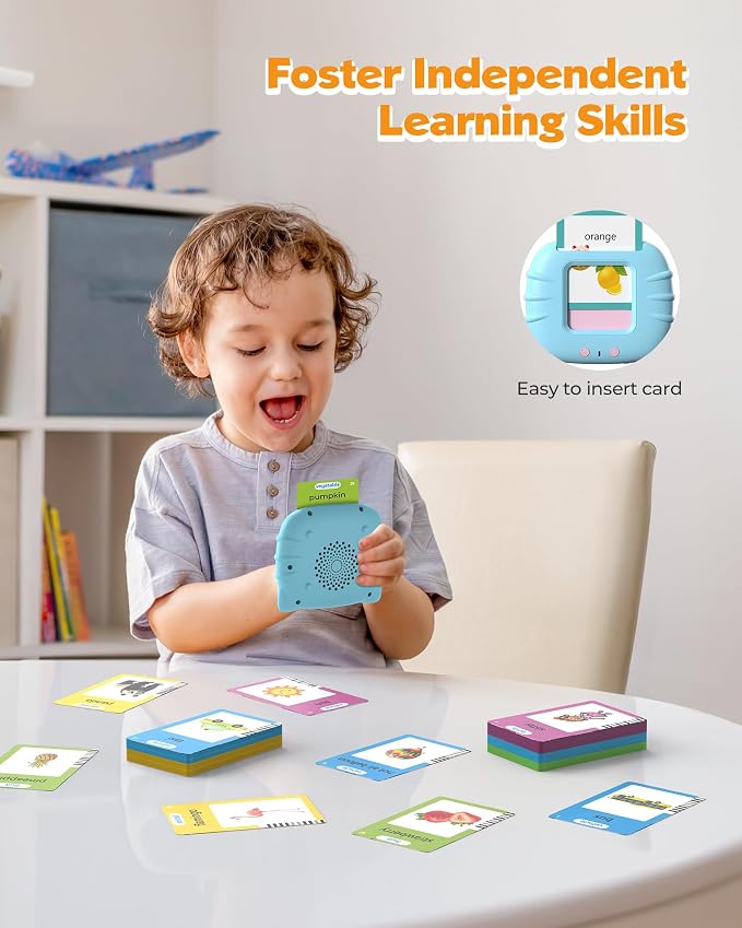 Airbition Talking Flash Cards for Toddlers Ages 1‑4, 510 Words English Blue | Montessori Language Learning Toys with 31 Themes, Children's Sensory Toys, Pocket Speech Therapy Device for Children