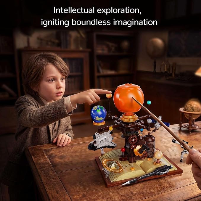 Spinning Solar System Space Building Kit with Rotating Planet Model | solar system building kit with rotating planets, space shuttle, telescope, and STEM learning for creative building (672 Pcs)