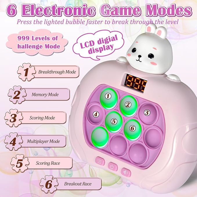 GAPER GO Fast Push Pop Game - Light Up Fidget Toy for Kids, Handheld Sensory Puzzle Game, Christmas Birthday Gifts for 3-12 Year Old Boys & Girls (Rabbit)