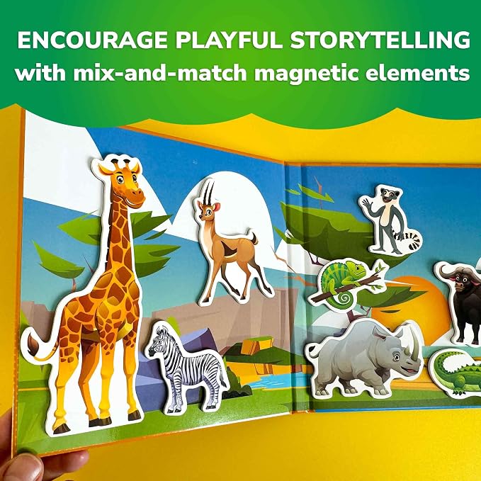Travel Magnetic Puzzles for Toddlers 1-3 - 20+Pcs Toddler Puzzles Ages 2-4 | Africa Magnet Puzzles with Extra-Long Play Book - Strong Magnets for Car Activities - Travel Toys for Kids Ages 3-5