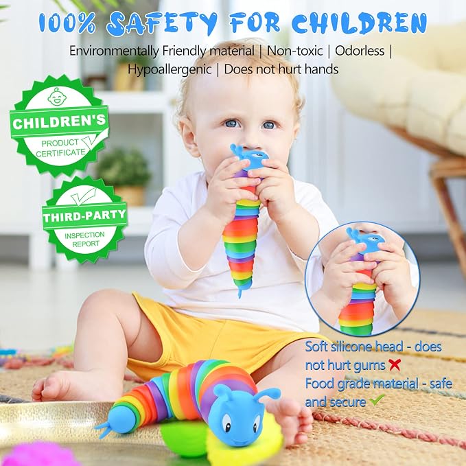Cevioce Fidget Slug Toy, Sensory Slug Fidget Toys for Kids & Adults, 1 PC Autism Sensory Toys for Children Toddlers, Toddler Toys 3+ Year Old, Easter Basket Stuffers Gifts for Kids Boys Girls E