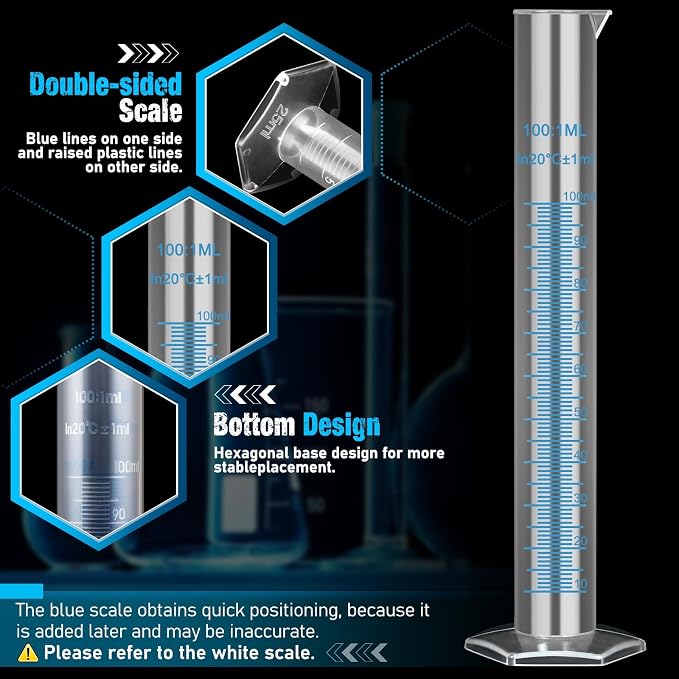 moveland Plastic Graduated Cylinders and Beakers with 5 Pipettes, 10ml 25ml 50ml 100ml Cylinders, 50ml 100ml 250ml 500ml 1000ml Beakers, Ideal for DIY and Kids Science Lab | 10-100ml Cylinders, 50-1000ml Beakers & 5 Pipettes, Food-Grade Shatterproof, A...