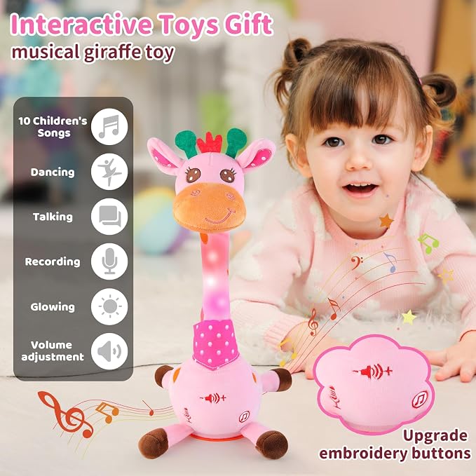Emoin Dancing Talking Giraffe Toy for Baby Toddler, Dancing Giraffe Toy Singing Mimicking Recording Repeating What You Say with LED English Sing for Boys Girls Gift, 15 Second Recorde | Mimicking Repeating What You Say, LED Flashing Plush Giraffe Gift ...