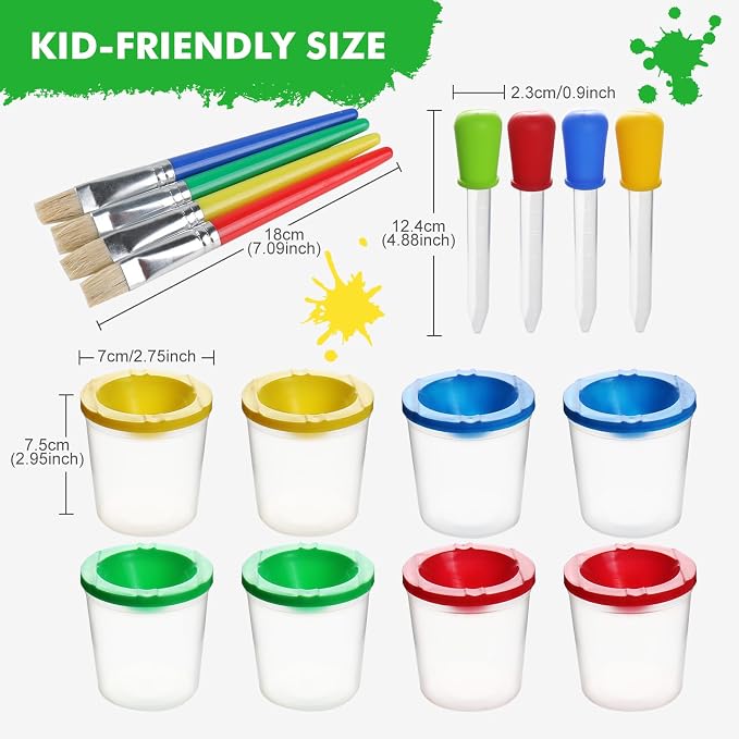 Toddler Paint Brushes Paint Cups with Lids Droppers for Kids | No Spill Paint Cups for Kids Plastic Liquid Droppers for Kids Crafts Paint Containers with Lids for Toddler Art Supplies