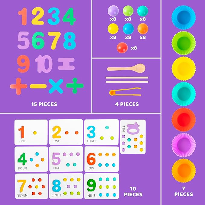 Fine Motor Toys，Wooden Peg Board Bead Game for Toddlers - Rainbow Stacking, Color Sorting & Counting Toys | Fine Motor Skills Development | Math Learning Games for 3 4 5 Years Old