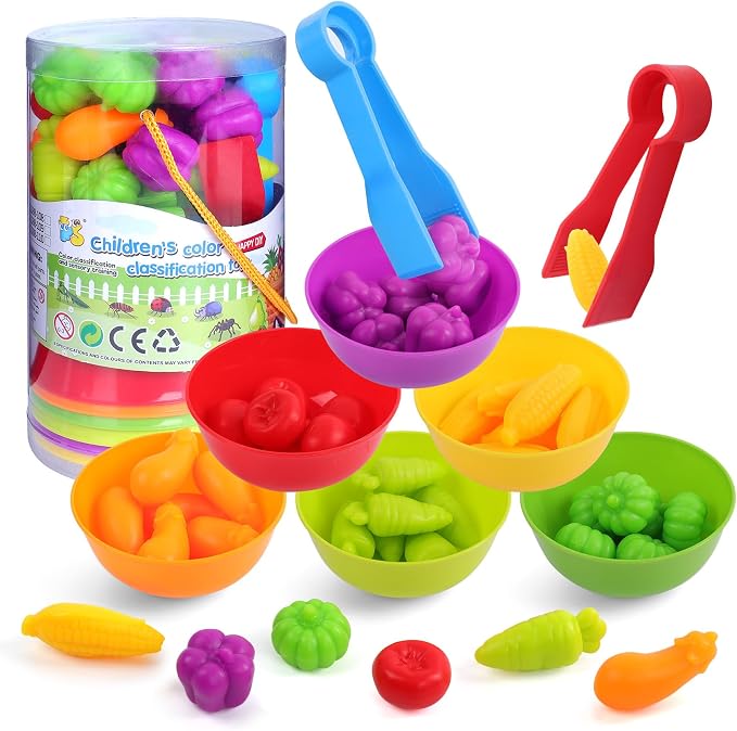 USATDD Counting Vegetables Color Sorting Matching Games with Bowls Preschool Learning Activities Sensory Toys Montessori Toys Birthday for Toddlers Kids Boys Girls Aged 3 4 5