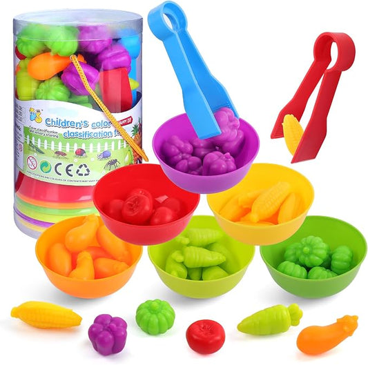 USATDD Counting Vegetables Color Sorting Matching Games with Bowls Preschool Learning Activities Sensory Toys Montessori Toys Birthday for Toddlers Kids Boys Girls Aged 3 4 5