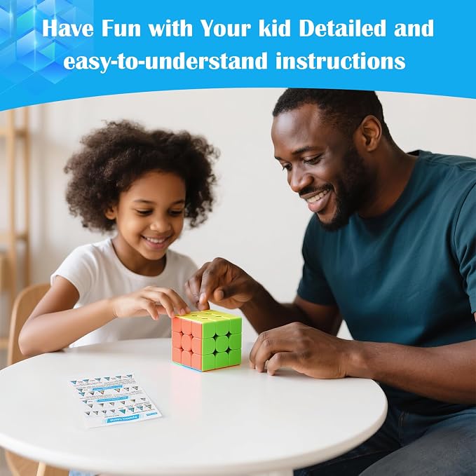 3x3 Speed Cube Stickerless with Stand & Tutorial Toy Gift for Boys 6-12 | Problem-Solving Brain Teaser, Easy Turning Sensory Puzzle Basket Stuffers STEM Educational