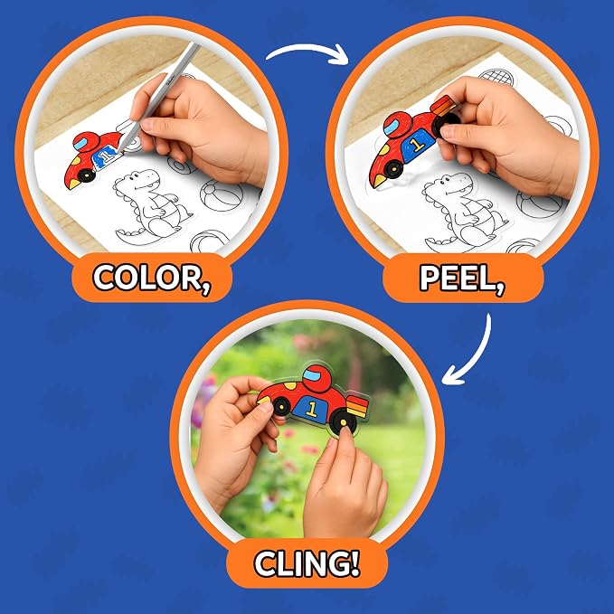 Skillmatics Color Clingz – Cars, Sports, Dinos & More, Reusable Stickers | 50+ DIY Stickers, Travel Toys, Mess-Free, Window Art & Craft Kit, Gifts for Toddlers, Girls & Boys Ages 3, 4, 5, 6, 7