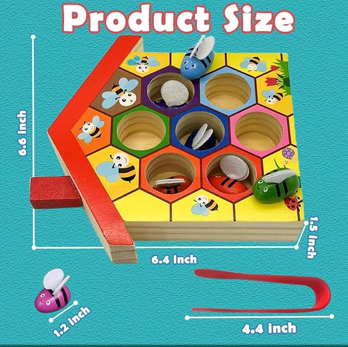 Montessori Toys for 3 Year Old, Toddler Fine Motor Skill Toy, Bee to Hive Matching Game, Color Sorting Matching Toy, Preschool Educational Learning Gift