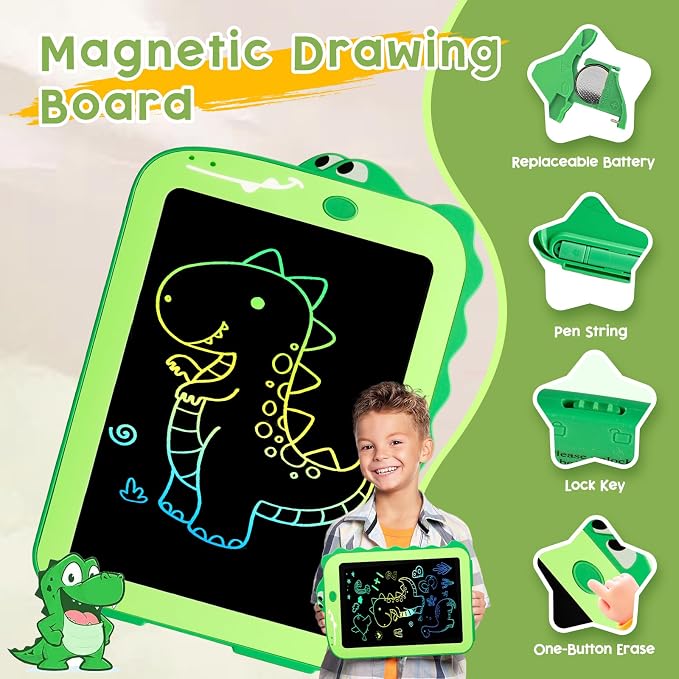 Teriph LCD Writing Tablet for Kids, Colorful Toddlers Toys Drawing Board, Educational Kid Toys, Doodle Pad Dinosaur Toy for 3 4 5 6 7 8 Year Old Boys Girls Birthday Party Xmas,8.5inch & Green