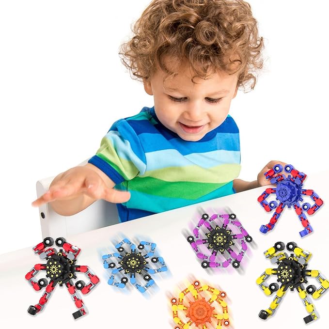 24PCS Transformable Fidget Spinner,Funny Stress Relief Sensory Fidget Toys | Deformable Chain DIY Robot Fingertip Gyros Toy Halloween Party Favors Stocking Stuffers Prizes for Kids Classroom